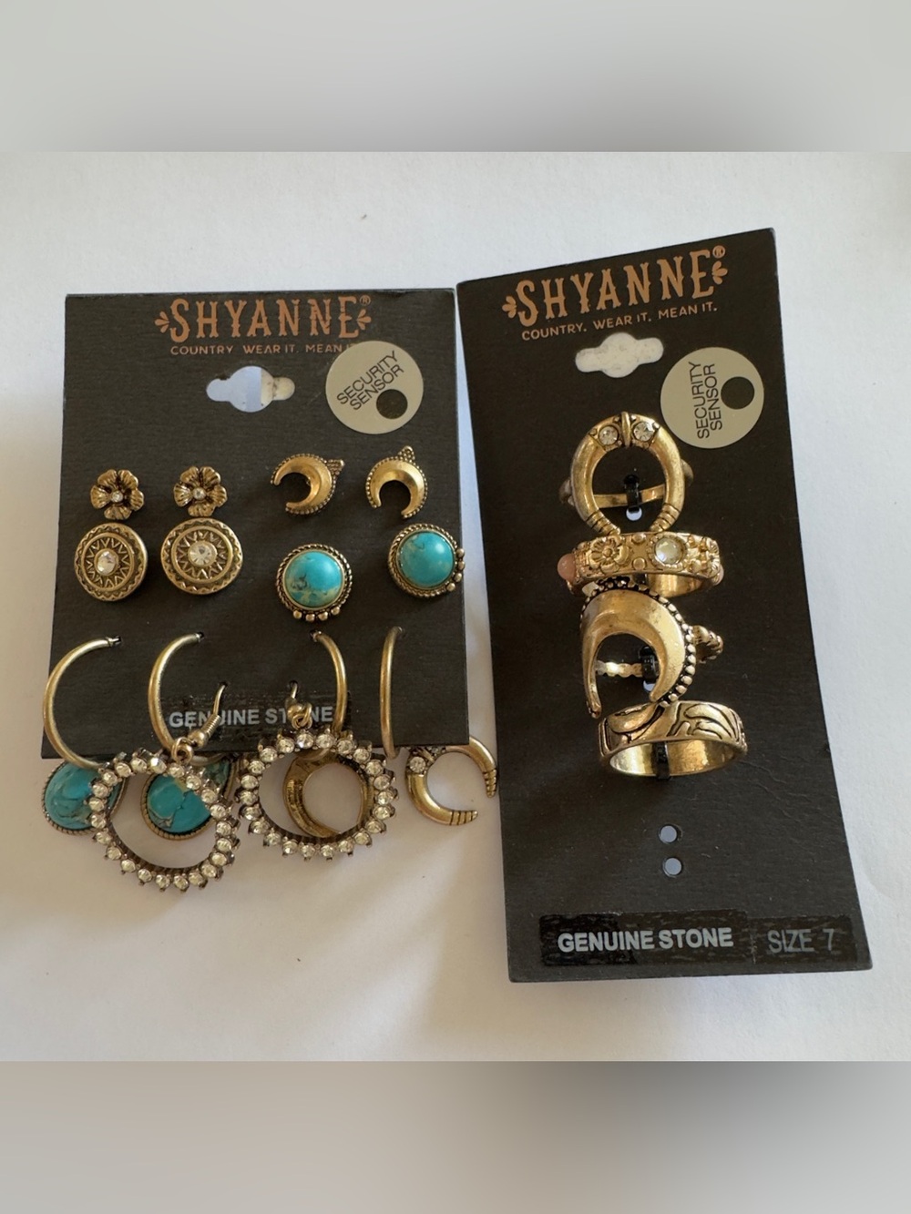 Shyanne Gold Earrings and Ring Set with Turquoise Stones